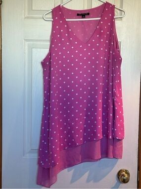 Zac & Rachel Pink Polka Dot Sleeveless Asymmetrical Blouse